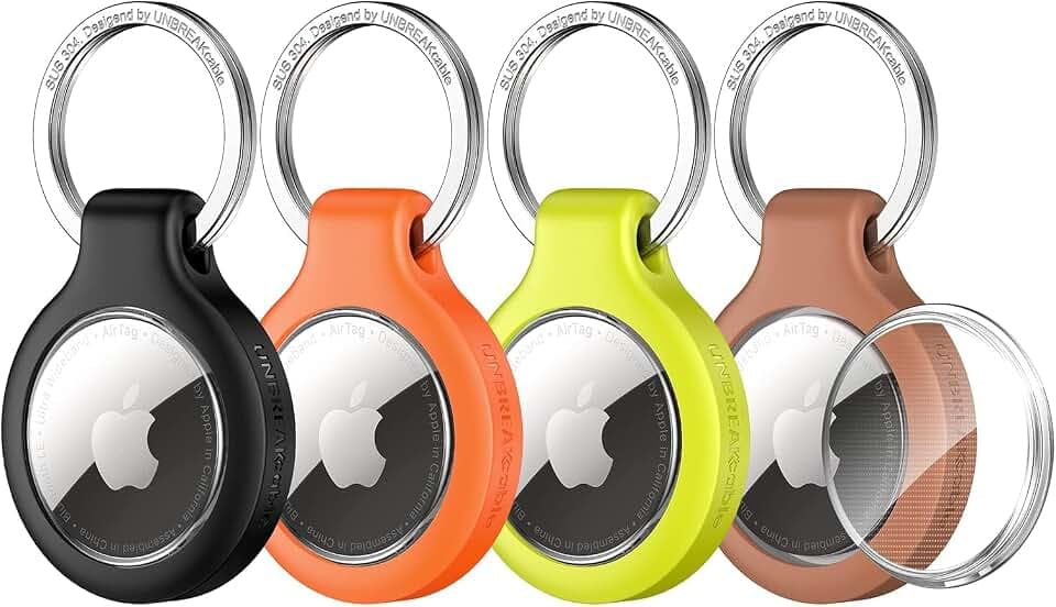 UNBREAKcable for Apple AirTag Holder 4 Pack Waterproof Case with Keychain