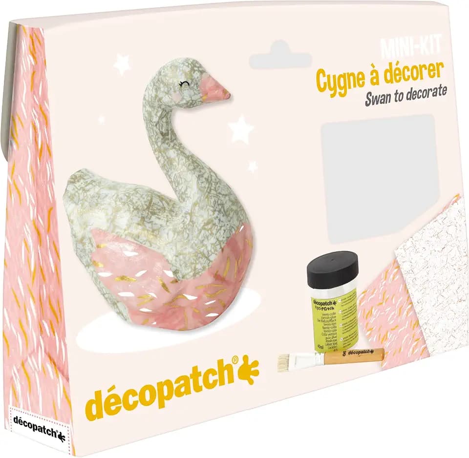 Décopatch KIT027C Bastel Mini-Set Pappmaché (Schwan, ideal für Kinder) 1 Set