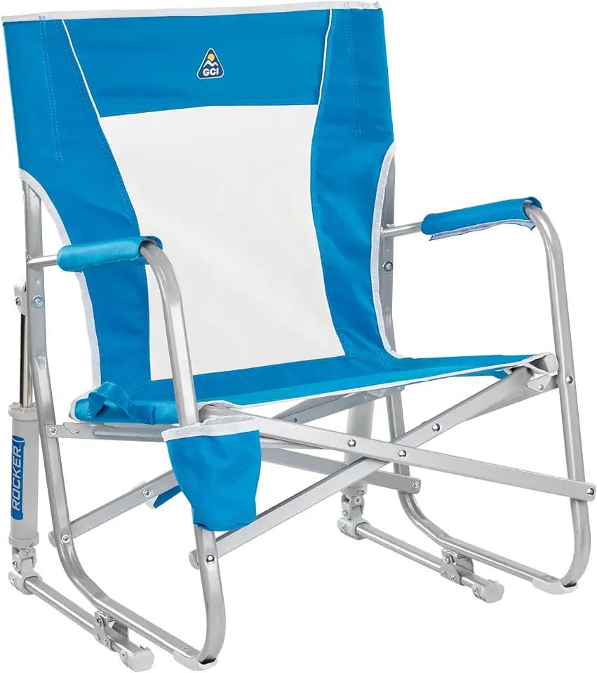 GCI Outdoor Waterside Beach Rocker Folding Beach Chair & Portable Rocking Chair, Saybrook Blue