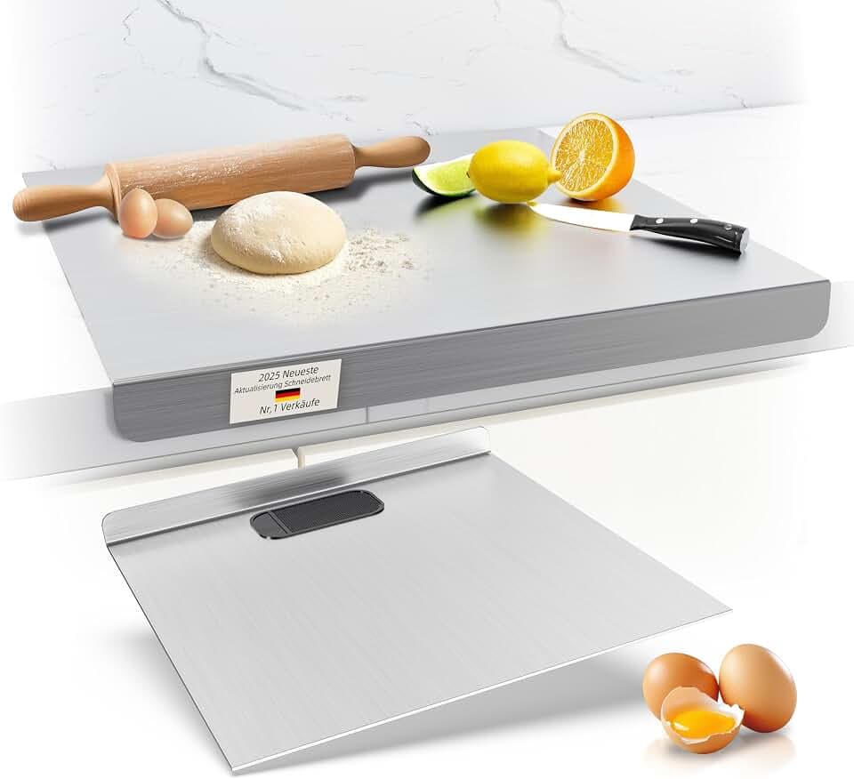 Edelstahl Schneidebrett, Arbeitsplatte Knetbrett Edelstahl Für Kneten & Backen, Küchenplatte, Nudelbrett, Backbrett, Teigbrett mit Anschlagkante, Schneidebretter Metal zum Kneten Küche (60X40cm)