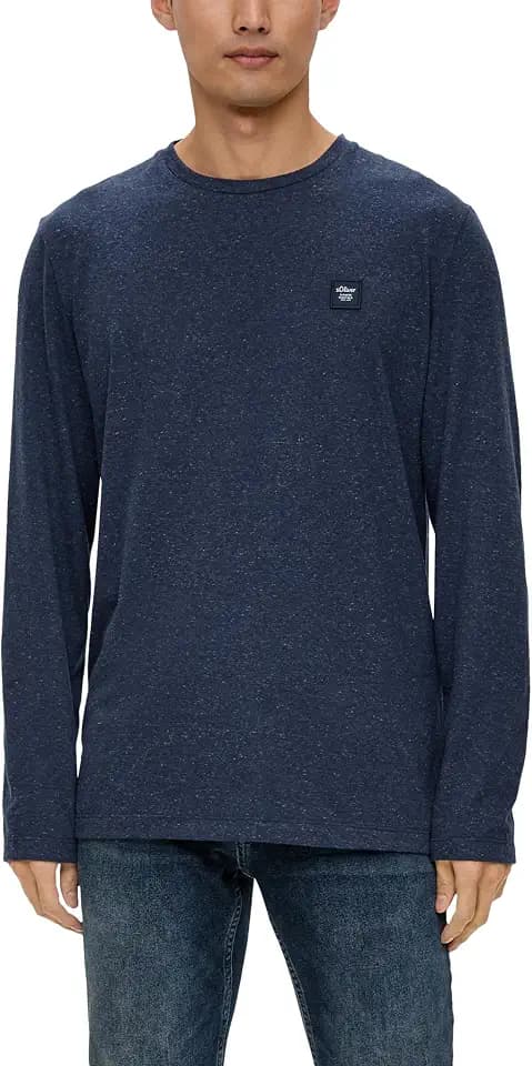 s.Oliver Herren Meliertes Langarmshirt Langarmshirt meliert mit Logo-Patch