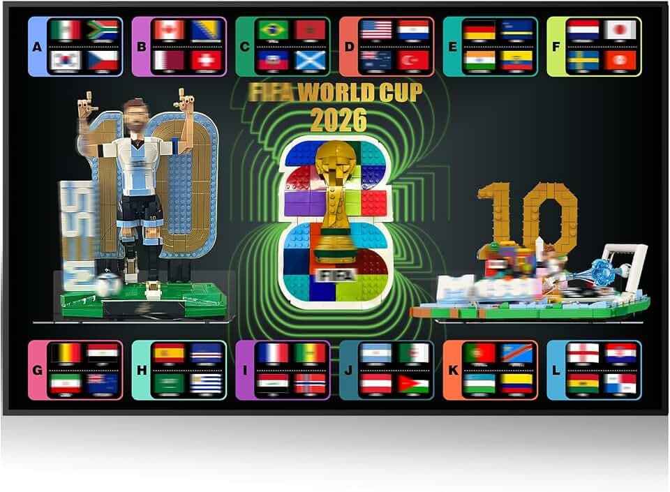 Display Wall Board Compatible with Lego 66818 Lionel Messi & Building Sets 43011 43012 43015 43016 43032 – Wall Mount Showcase for Minifigure Collection, Soccer Themed Home Decor