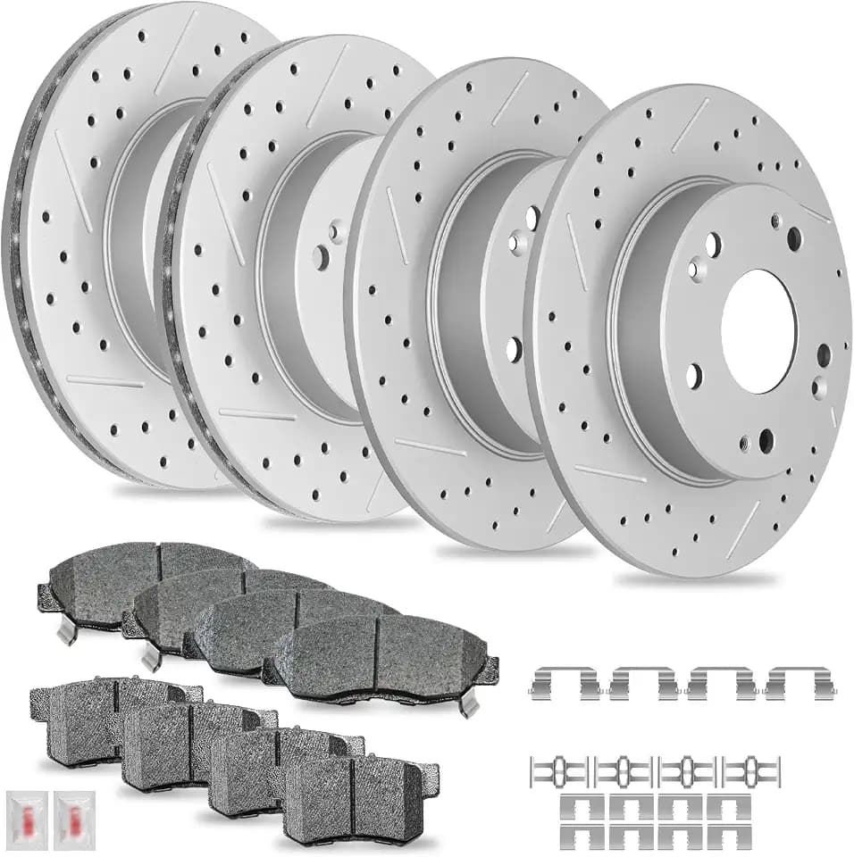 Disc Brake Kits with Pads and Rotors Front & Rear Drilled Slotted Vented Rotor for 2006 2007 2008 Honda Civic Ex w/ 4 Wheel Disc Brakes