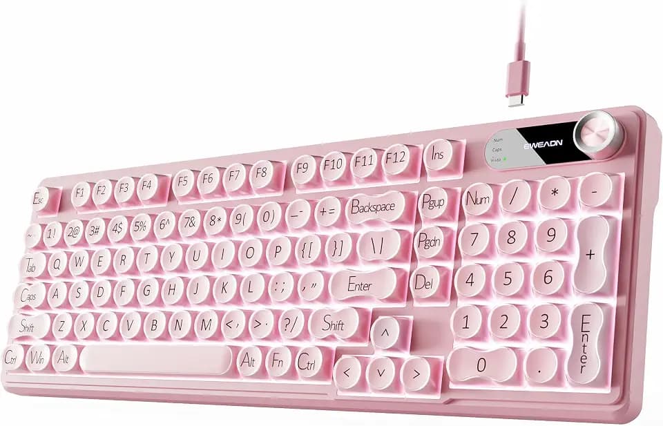 Wired Creamy Keyboard with Number Pad, 98-Key, Media Knob, RGB Backlit-Pink