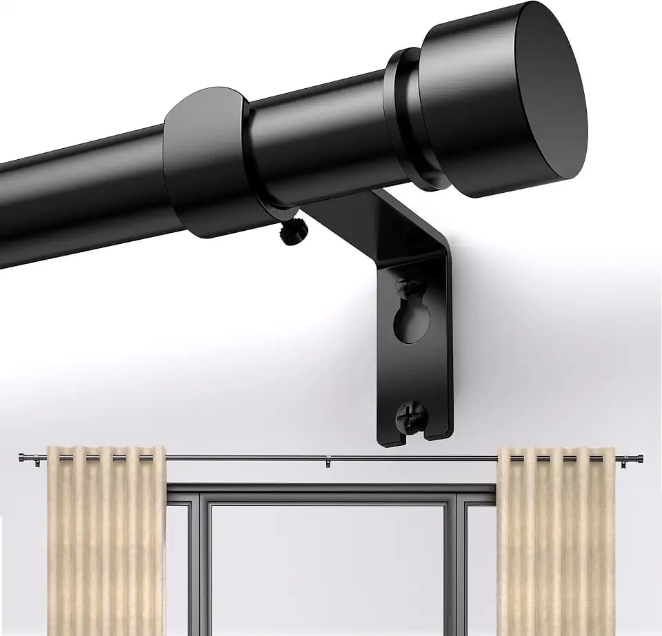 Black Curtain Rod 17 to 179 inch for Window 170 inch, Adjustable Heavy Duty Thick Matte Black Modern Extra Long 14.9 ft