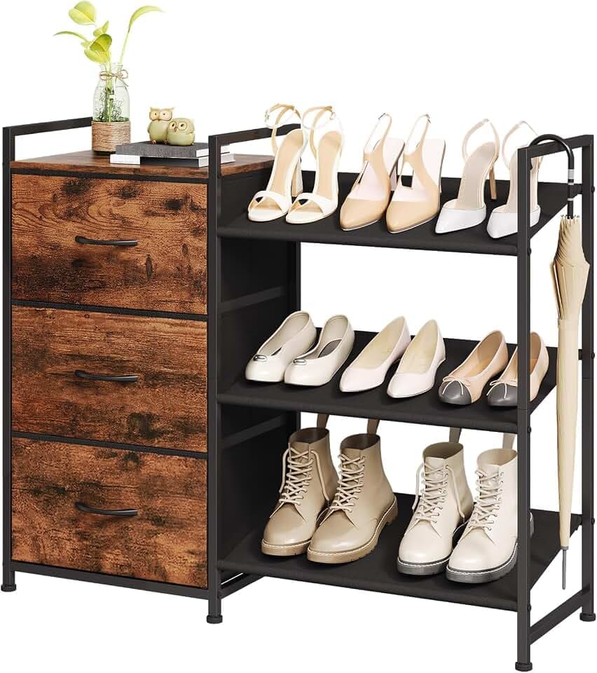 Somdot Shoe Rack, 3 Tier Shoe Organizer with 3 Drawers, Shoe Storage Shelf