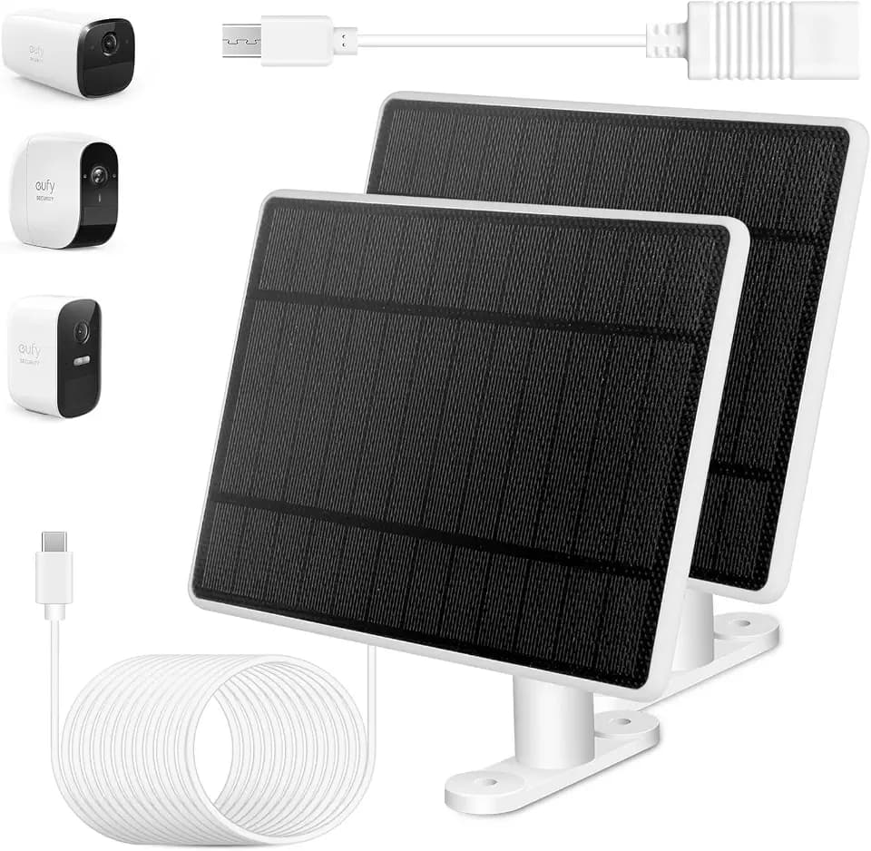 2 Pack Solar Panel for eufy Camera,Security Camera,5V 4W Solar Panel for eufy Cam 2/2 Pro,2C/2C Pro,IP65 Waterproof USB-C Solar Panel Charger for eufy with Micro USB & Rubber Plug