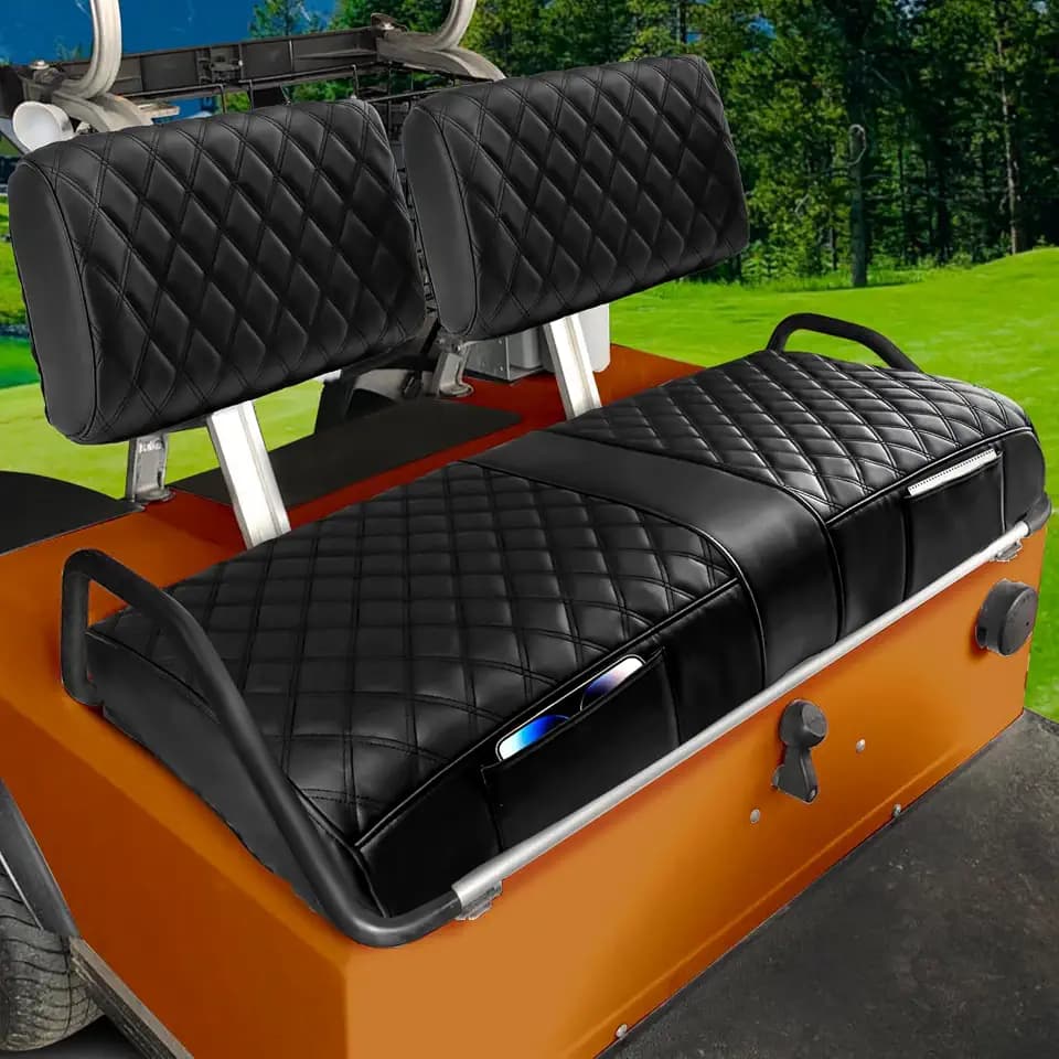 Club Car DS Pre-2000 Seat Covers, Golf Cart Seat Covers for Club Car DS 1982-2000 Front Seats, Enhanced/Comfortable/Breathable Vinyl Leather, Waterproof and Non-Slip, 2 Convenient Pockets