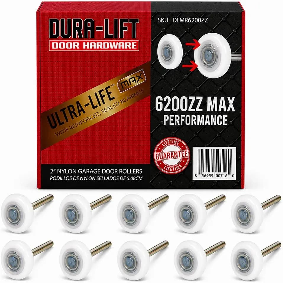 DURA-LIFT Ultra-Life MAX 2" Sealed 6200ZZ Bearing Nylon Garage Door Roller, 4" Stem, Pack of 10