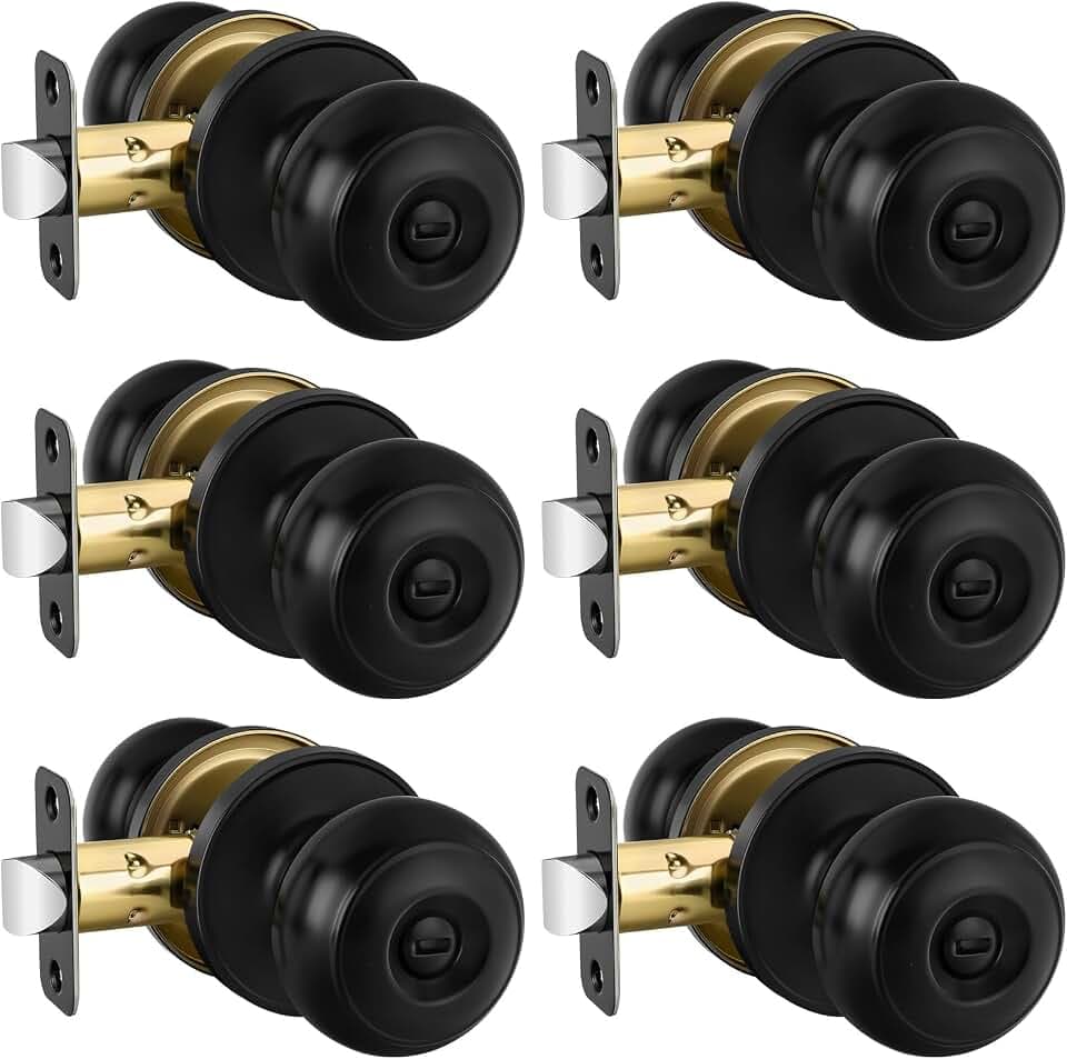 Haidms 6 Pack Matte Black Door Knobs Interior Privacy, Black Interior Door Knobs for Bedroom or Bathroom Classic Round Doorknobs Hardware