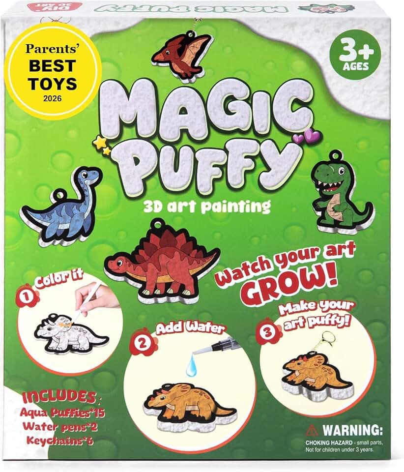 BoxNoble Magic Aqua Puffy, 3D Art Craft Kits Paint by Number Crafts Kits for Kids, Mess Free Creative Gifts for Boys & Girls Ages 4 5 6 7 8 9 10 (Dinosaurs)