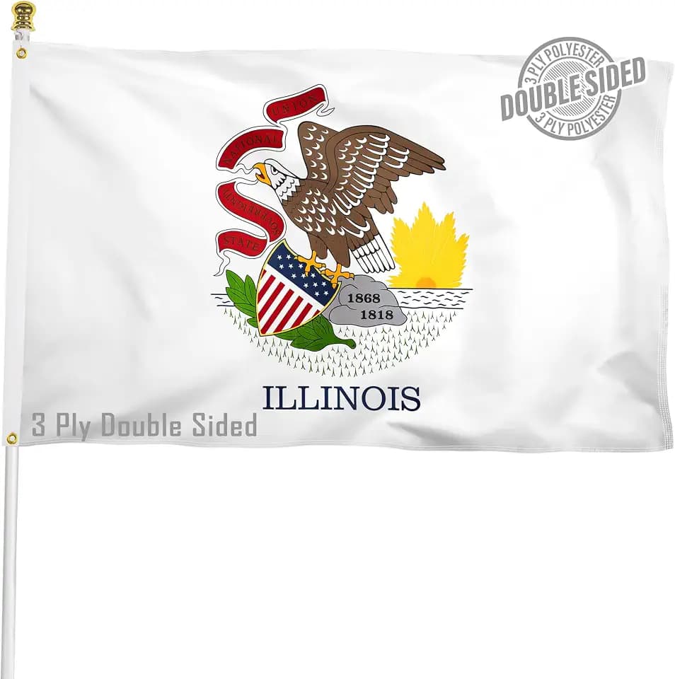 XIFAN Double Sided Illinois State Flag 3x5 ft, Heavy Duty 3 Ply Durable Polyester, IL Flag with Vibrant Print/4 Rows Hemming/Brass Grommets for Indoor Outdoor Decor
