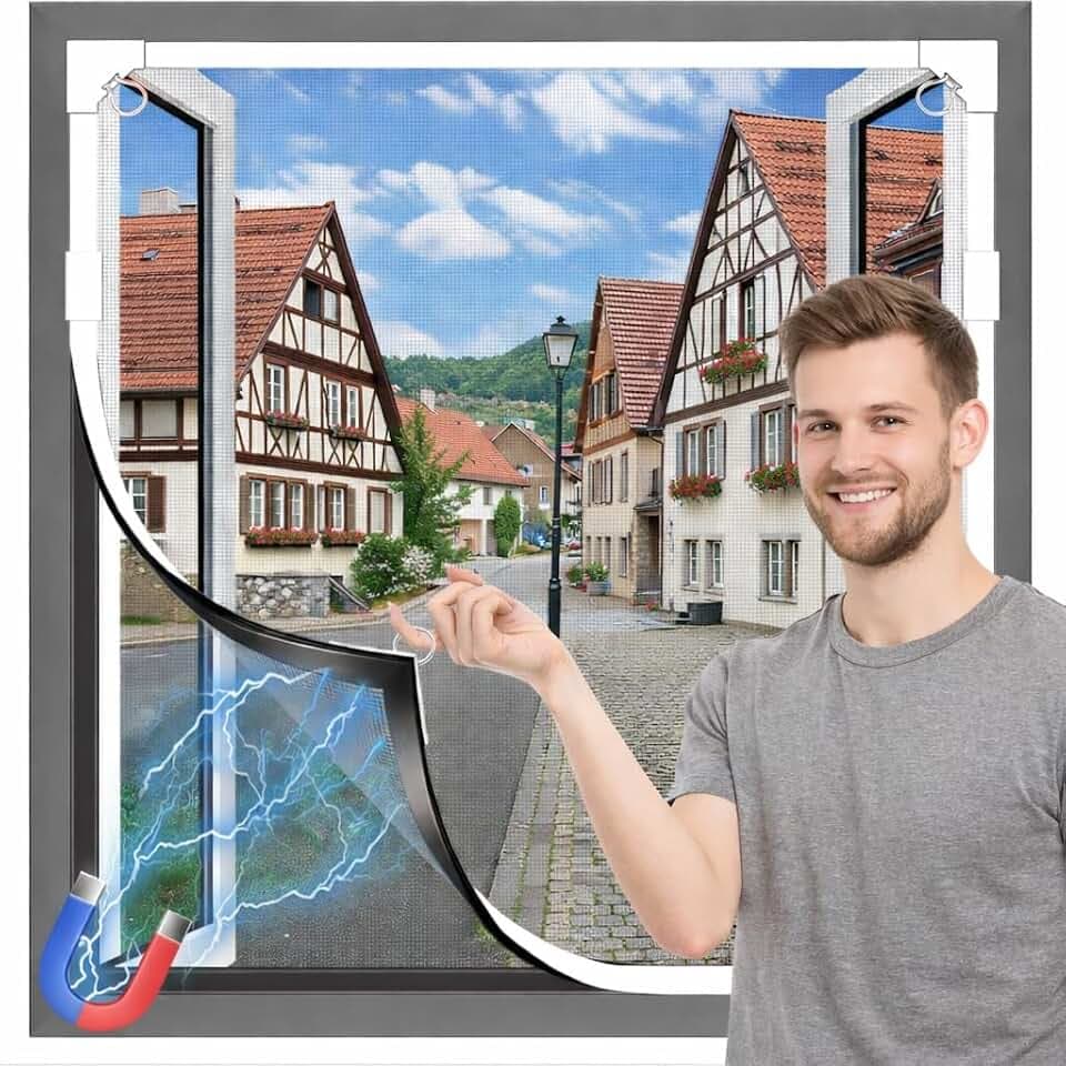 Fliegengitter Fenster Magnet,Slotmodell Fliegengitter für Fenster Max Größe 100 x 100cm， Glasfasernetz Einfache Installation Verhindert das Eindringen von Insekten/Fliegen/Moskitos in den Raum