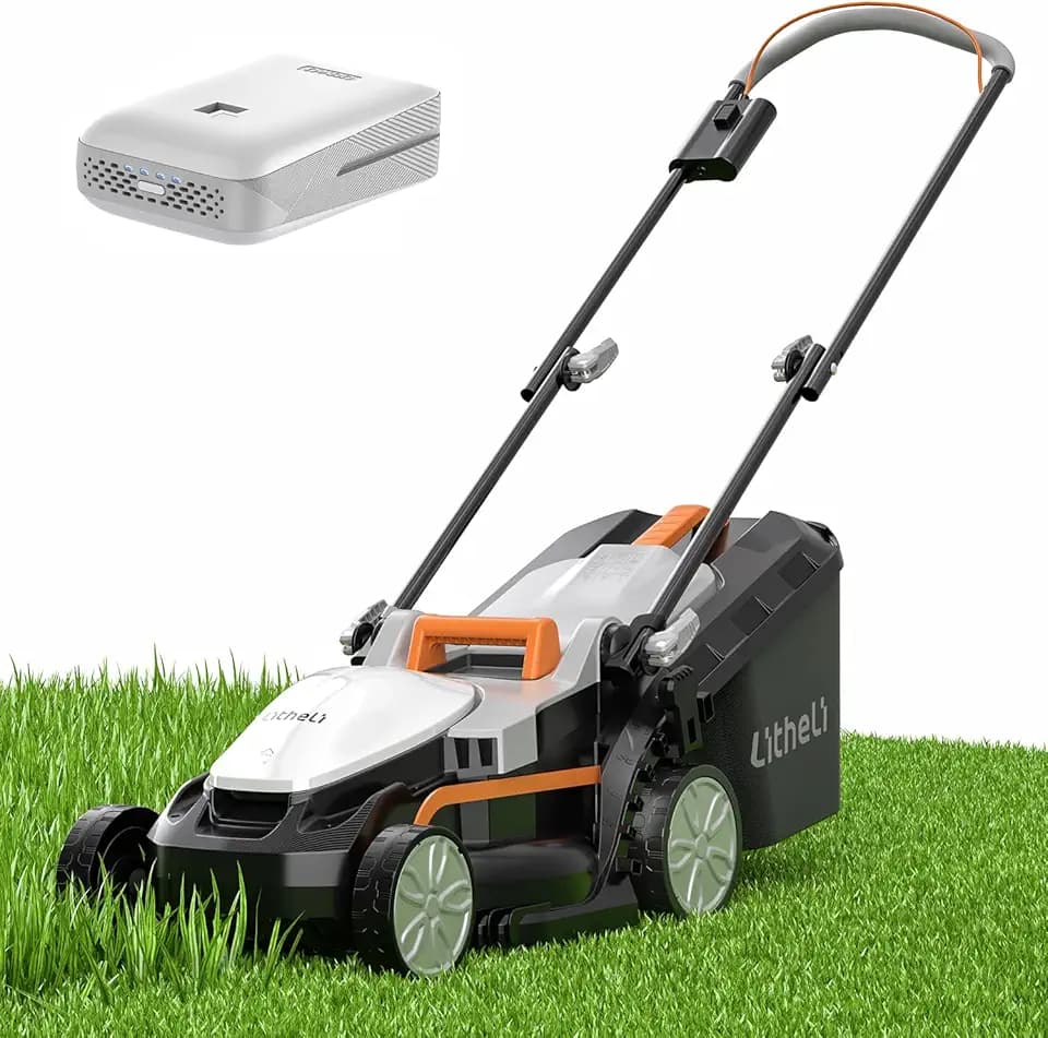 Litheli Electric Lawn Mower Cordless,Grass Cutter Machine for 1300 Sq. Ft. Lawnmower with 13 in Cutting Width, 8 Gallon Capacity, Cutting Height from 1 in to 2.5 in, Includes 1 4.0 Ah Battery