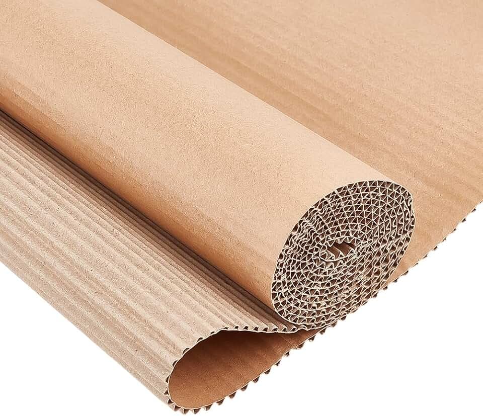 BENECREAT 2m x 35cm Braune Einseitige Wellpappe Rolle, Strapazierfähiges Wellpappe Verpackungspapier zum Verpacken, Versenden, Umziehen,DIY 2 mm dick