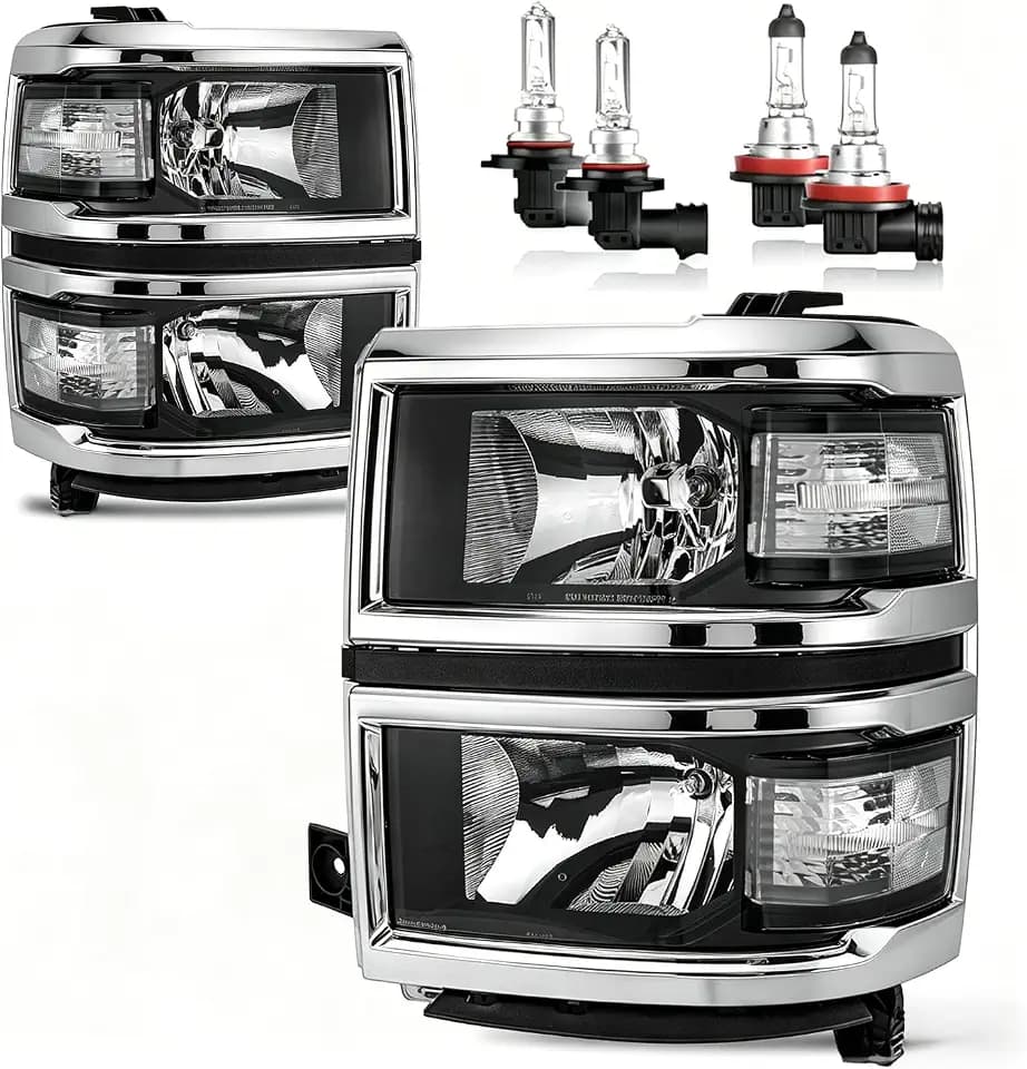 Headlights with High/Low Beam Bulbs for 2014-2015 Chevy Silverado