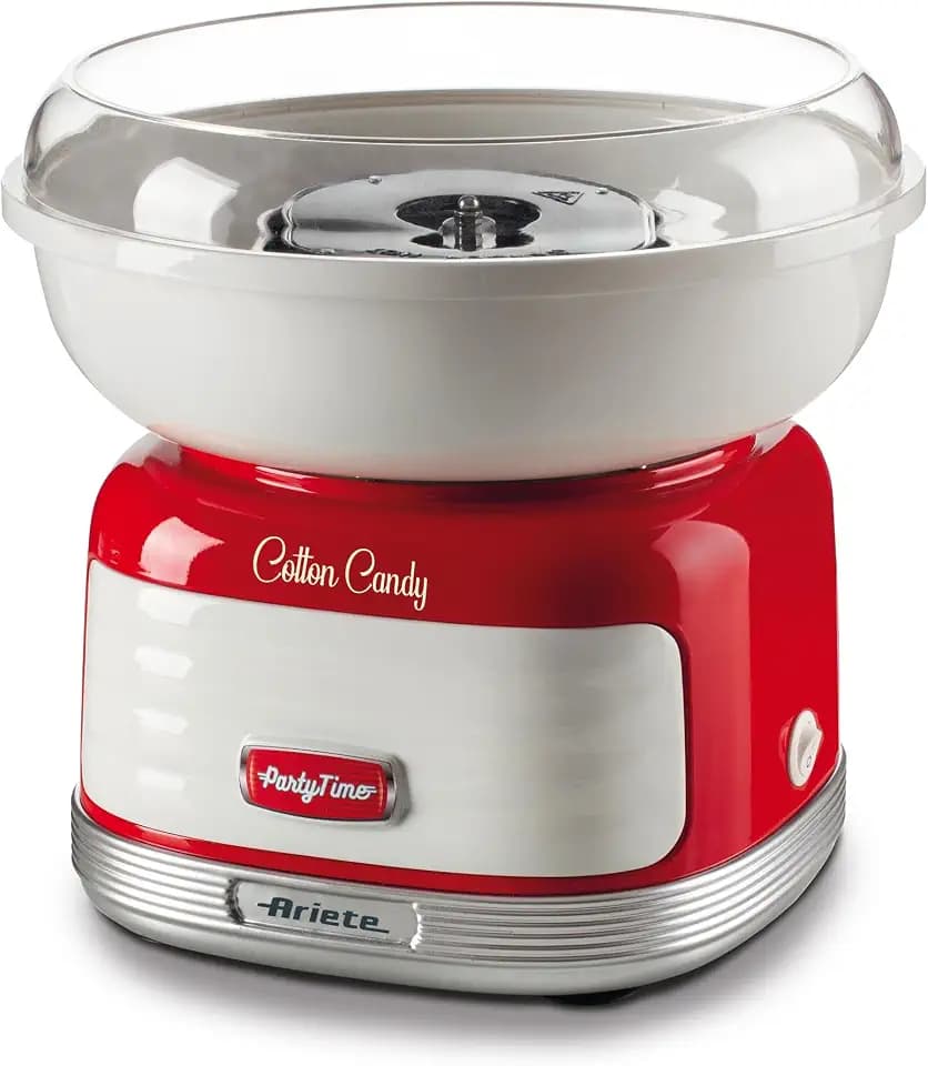 Ariete Zuckerwattemaschine Party Time 2973, Für Zuckerwatte aus Kristallzucker oder für Hartkaramellen, Inklusive Spender und 4 Hütchen, 450 W, Rot