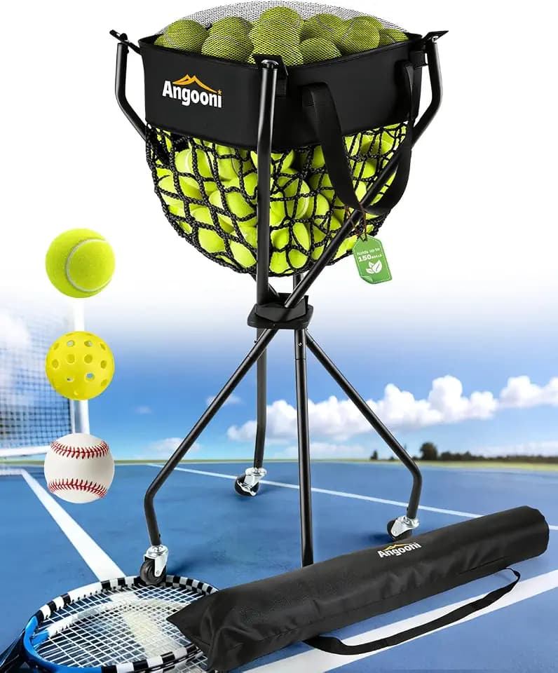 Angooni Professional Tennis Cart, 150/240 Ball Capacity, Silent PU Wheels