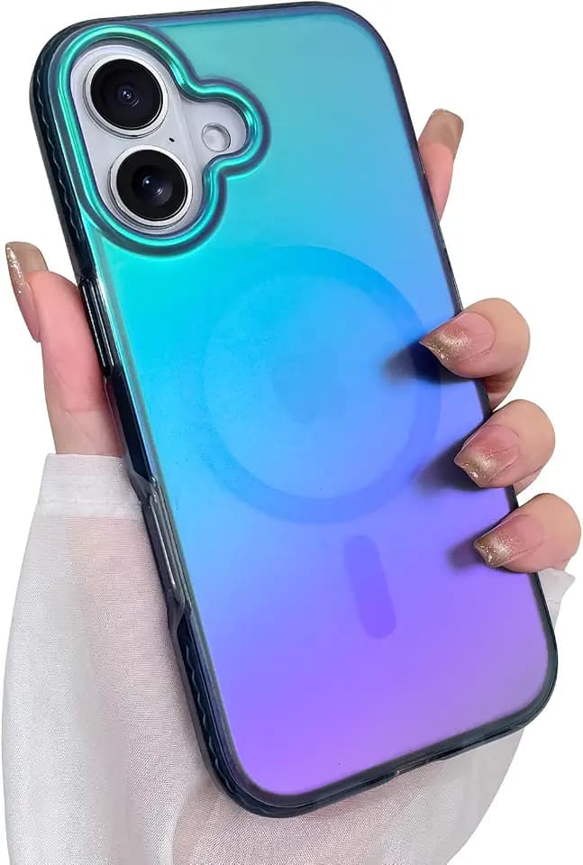 Aesthetic Case for iPhone 17 Case, Iridescent Peacock Blue