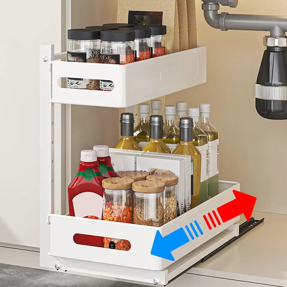 Unterschrank Organizer mit 2 Etagen aus Metall Spülschrank Organizer Weiß