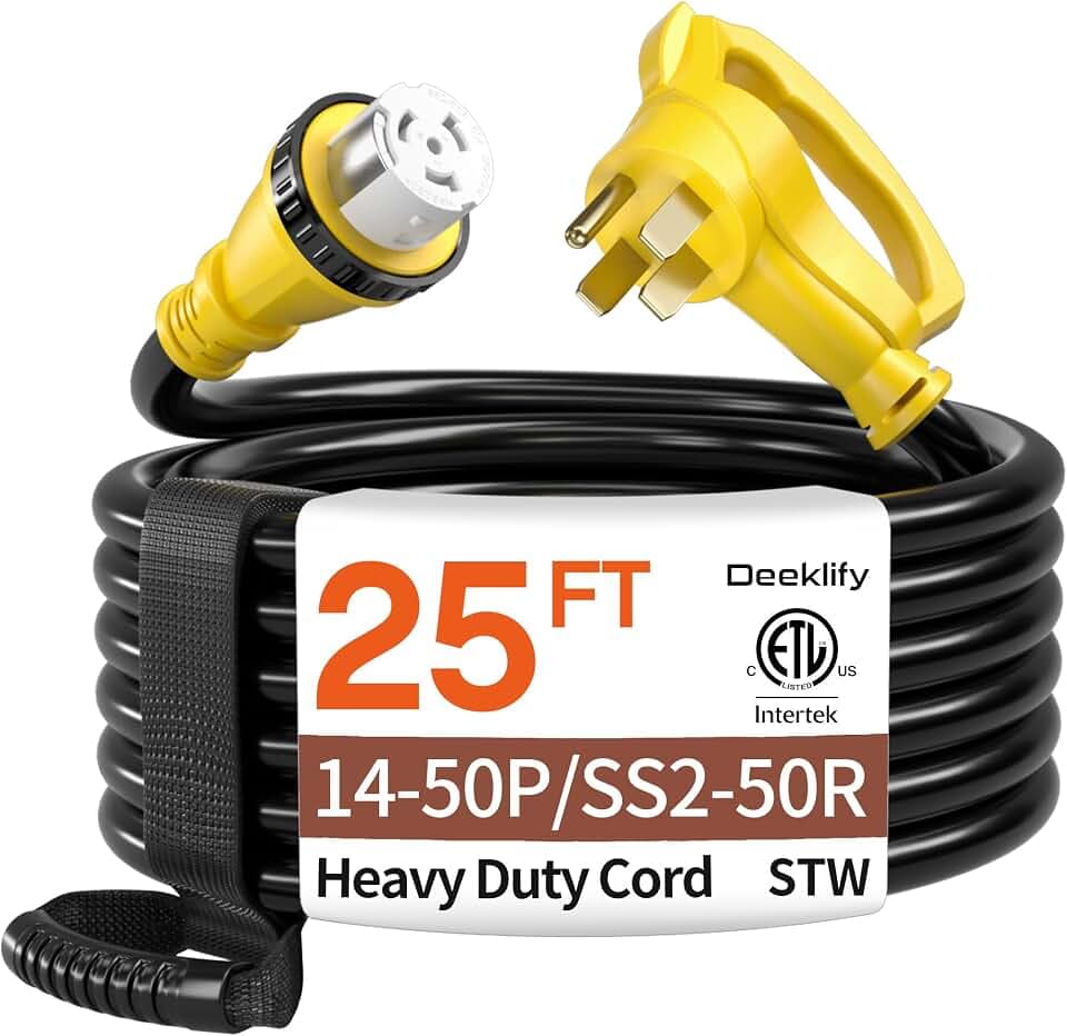25FT 50 Amp Generator Cord NEMA14-50P/SS2-50R with Twist Lock