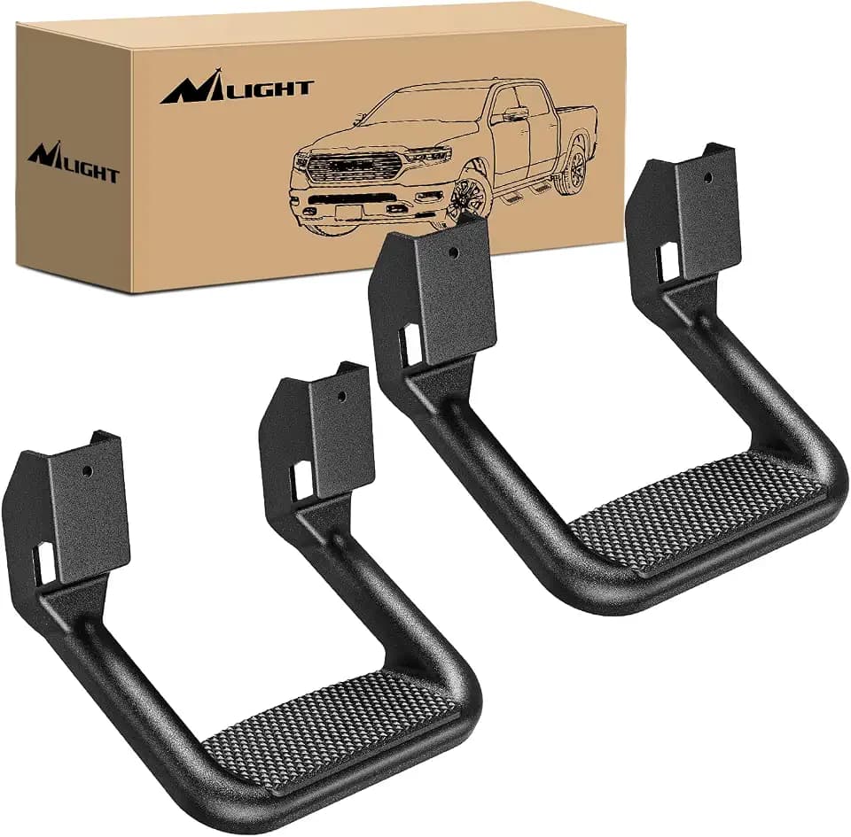 Nilight Aluminum Slip-Proof Nerf Steps 2Pcs Black for Pickup Trucks