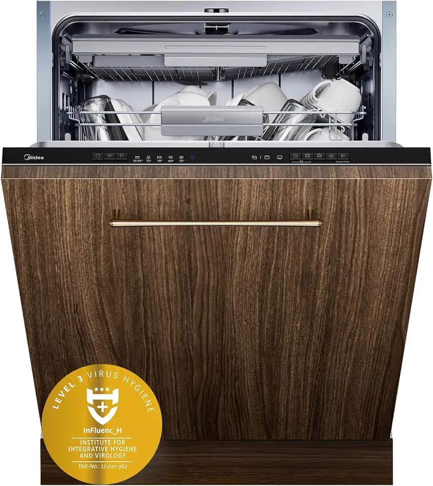 Midea SV 7.03M14B Spülmaschine Vollintegriert 60 cm,14 MGD, Besteckschublade, Hygienepflege+, Einbaugeschirrspüler mit WiFi, 7 Programme, 42dB, Dualzone Wash, Extra Trocknen, Vollwasserschutz