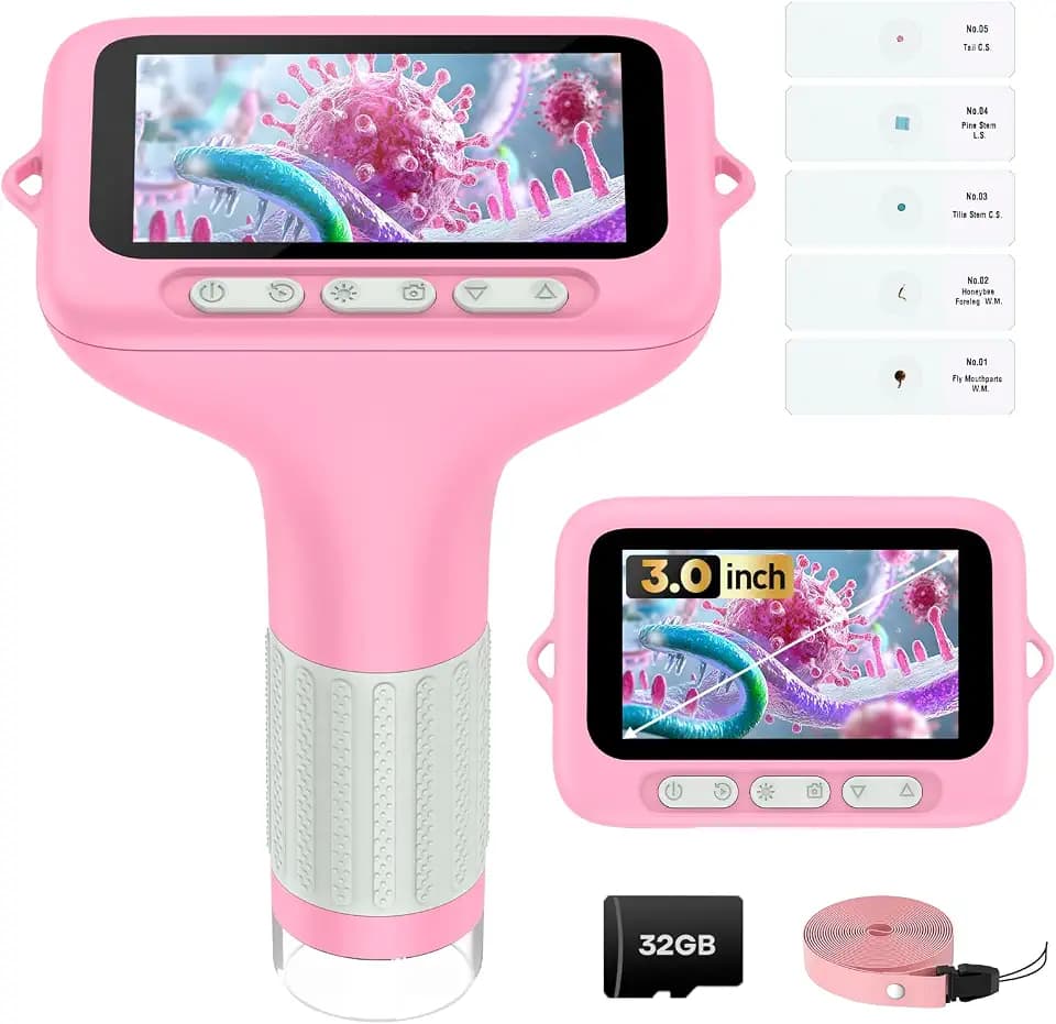 Kids Digital Microscope with 3-Inch Screen: STEM Toy Science Gift Ages 4-12