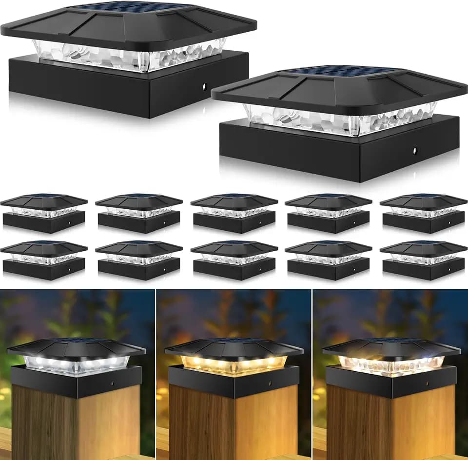 Peasur 12 Packs 4x4 Solar Post Cap Lights with 3 Lighting Modes