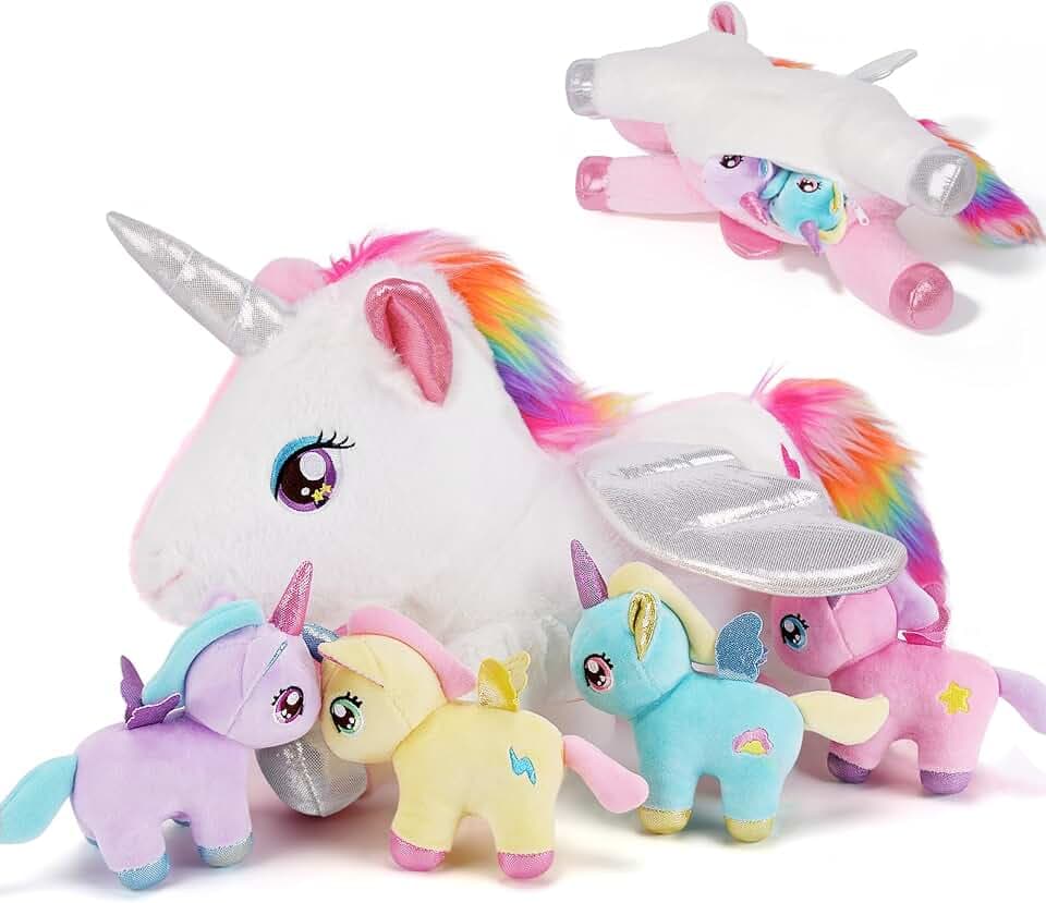 gnomantic Unicorn Stuffed Animals with Babies Inside, Mommy Toy for Kids