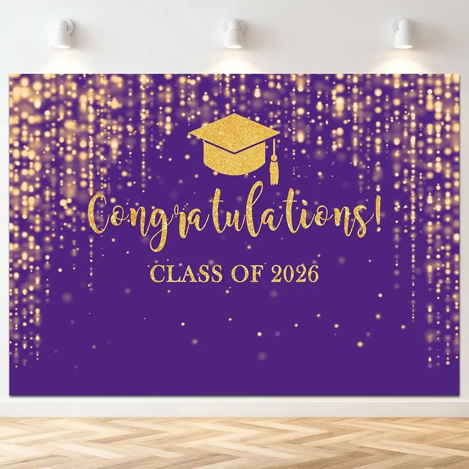 Mocsicka Class of 2026 Backdrop Purple Gold Glitter Bokeh Graduation Party Background 2026 Congrats Grad Prom Party Cake Table Decoration Photo Booth Props (8x6ft)