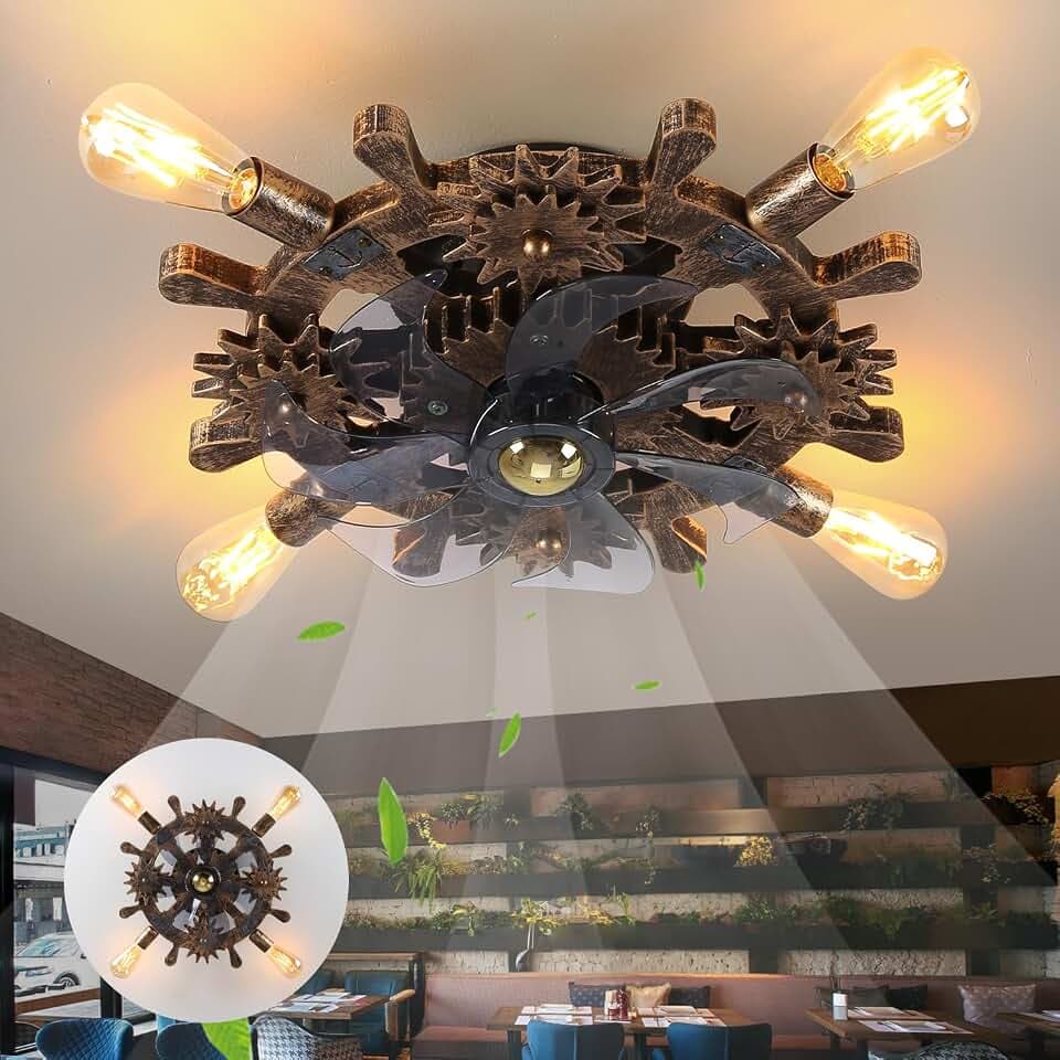 18.9" Vintage Industrial Small Ceiling Fan with Lights