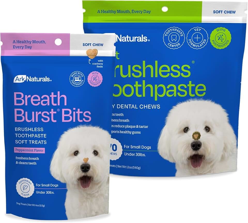 Ark Naturals Soft Brushless Toothpaste + Breath Bursts Dog Dental Treats