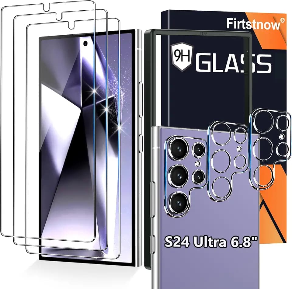 Firtstnow [3+3 Pack] for Samsung Galaxy S24 Ultra Screen Protector, 9H Tempered Glass, Ultrasonic Fingerprint Compatible, HD Clear Case Friendly for Samsung S24 Ultra Glass Screen Protector 5G