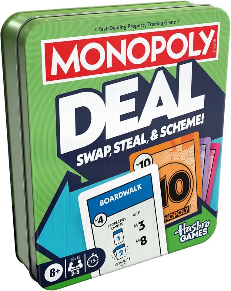 Monopoly Deal Card Game in Collectible Storage Tin | Ages 8+ | 2-5 Players | 15 Mins. | Fun Family Games for Kids, Teens, and Adults | Travel Games (Amazon Exclusive)