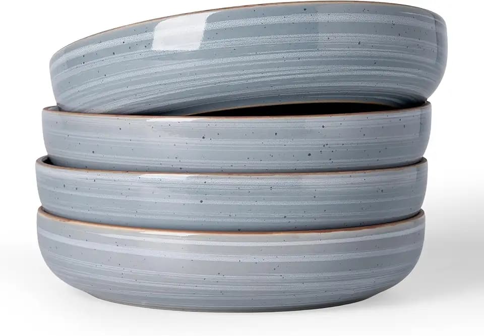 famiware Meteor 33 oz Pasta Bowls Set of 4, Blue Gray