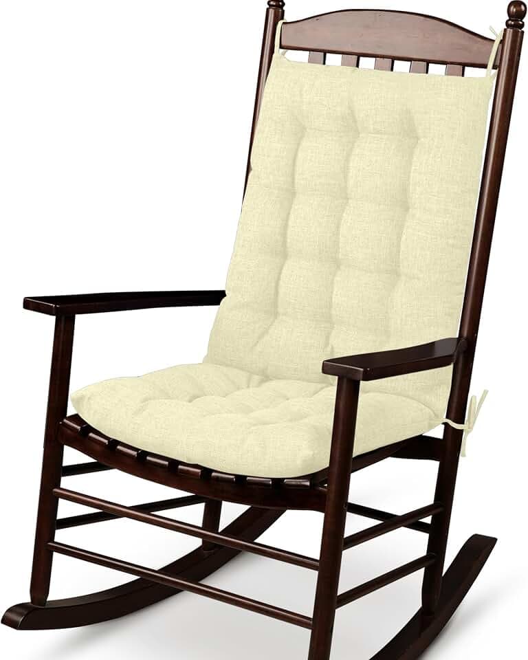 ELFJOY Rocking Chair Cushions High Back and Seat Cushion Linen White