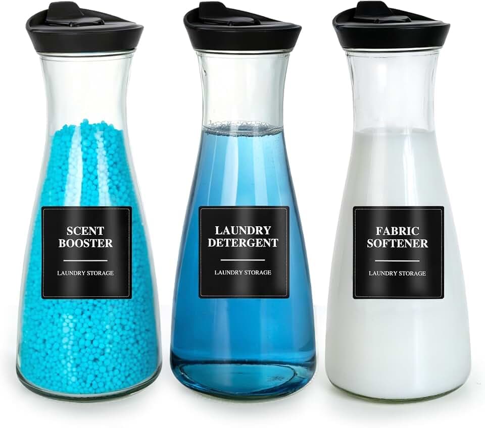 3 Pack Glass Laundry Detergent Dispenser, Soap & Fabric Softener Dispenser