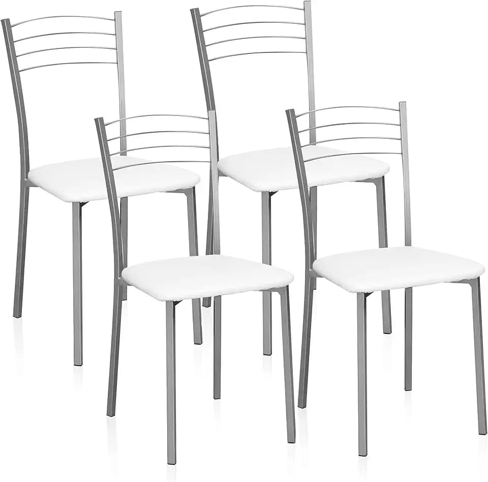 duehome Packung mit 4 Küchenstühlen, Esszimmerstühlen, Metallstühle, Modell Chef 20, Finish in Grau und Weiß, Maße: 40 cm (Breite) x 41 cm (Länge) x 85 cm (Höhe)