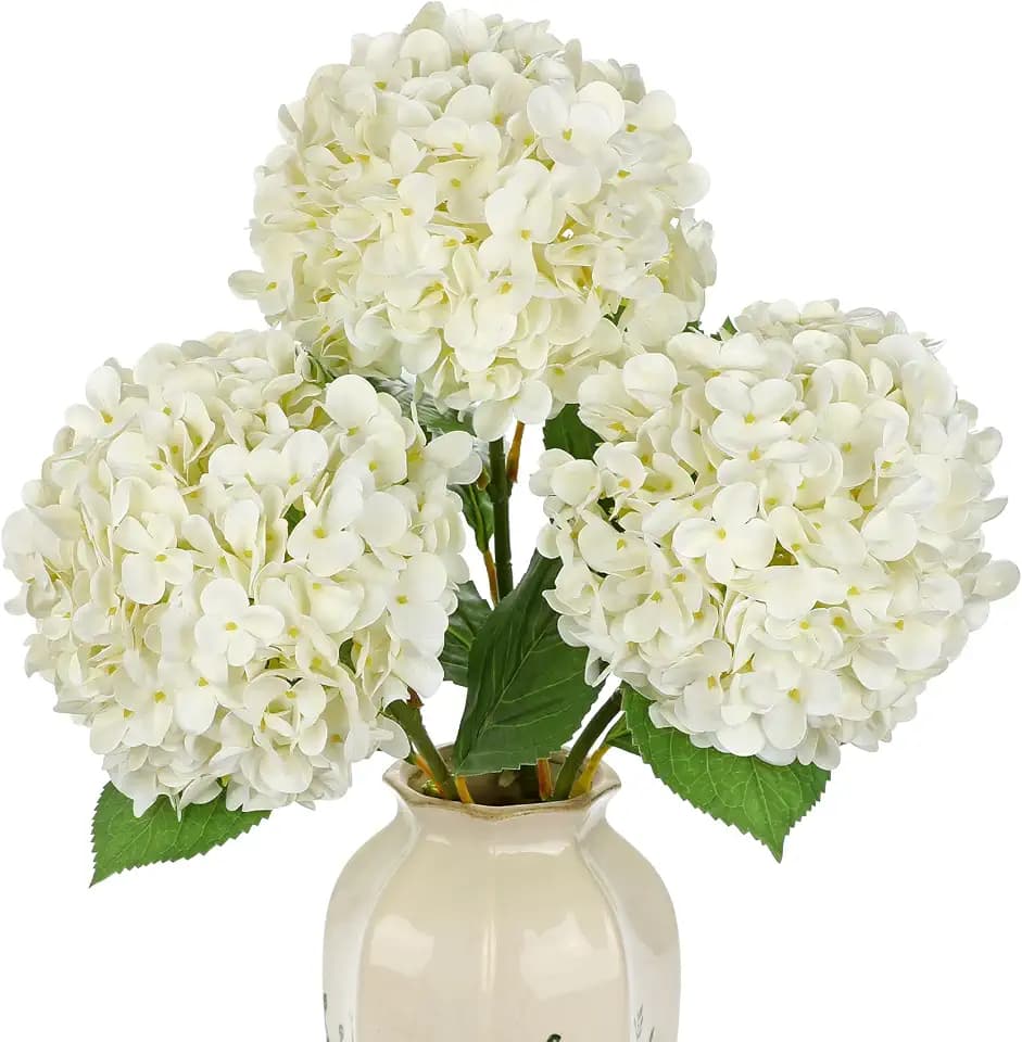 Briful Künstliche Hortensien Real Touch, 70 cm Lange Stiele, 3er Set Kunstblumen Wie Echt, Große Dekoblumen für Vase, Wohnzimmer, Hochzeit & Dekoration, Weiß