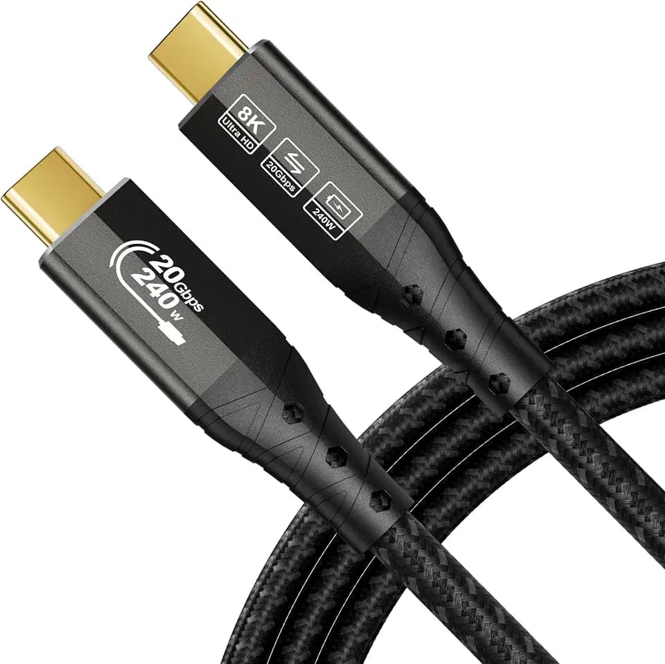 ZIKNYDO USB C Cable 10FT, USBC 3.2 20Gbps Data transfer, 240W Fast Charging Type C to Type C, 4K@144Hz / 60Hz, 8K@30Hz USB C Monitor Video Cable for Thunderbolt 4, MacBook Pro, iPad, Dell XPS, VR (3m)