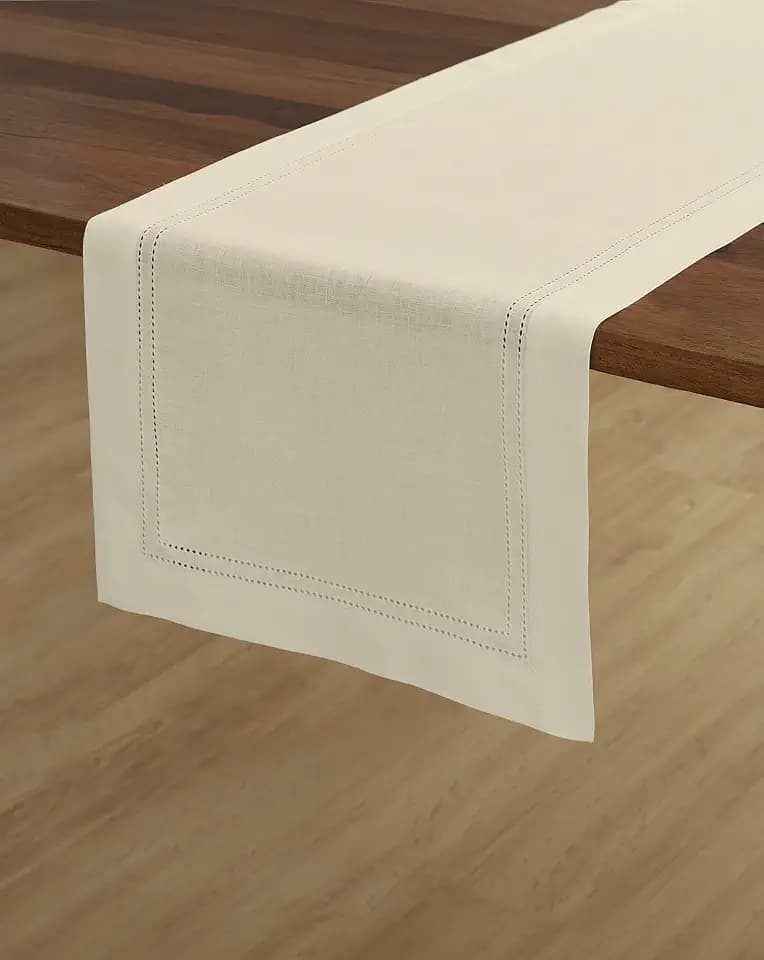 Solino Home 100% Pure Linen Table Runner Ivory, Double Hemstitch 14 x 48 in