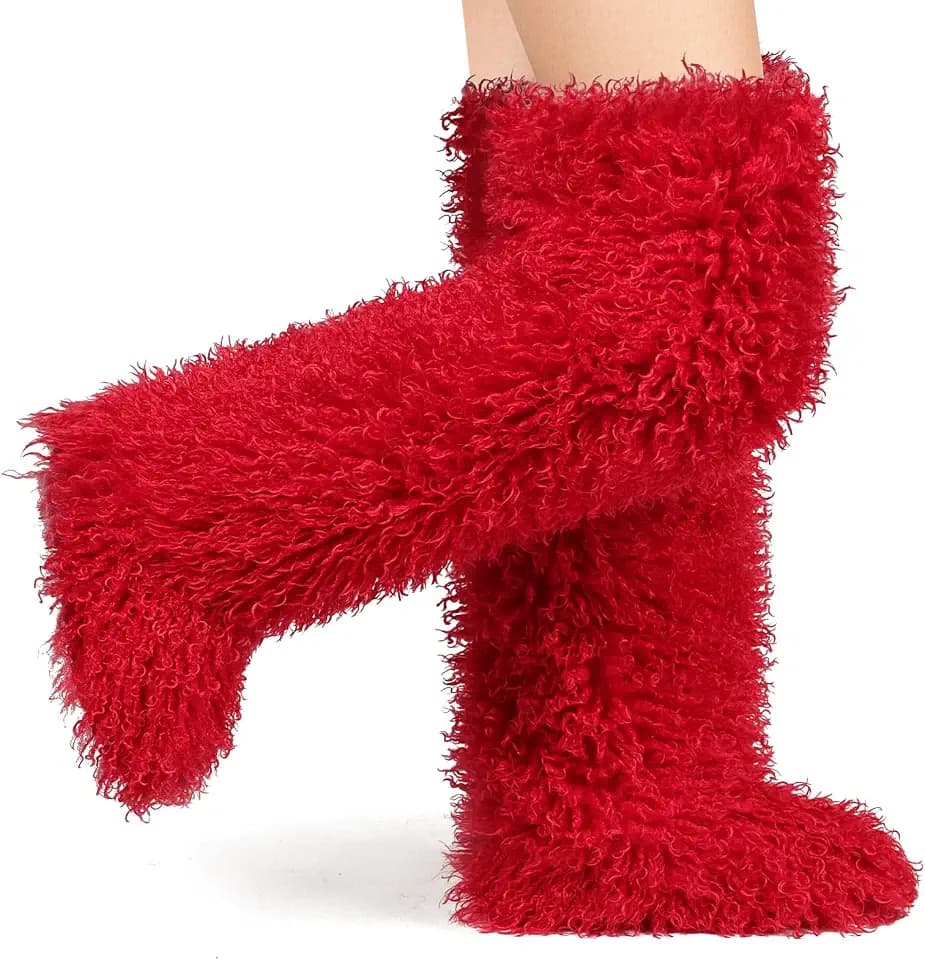 IXU Thigh High Fur Boots Over the Knee Furry Fuzzy Fluffy Snow Winter Boots