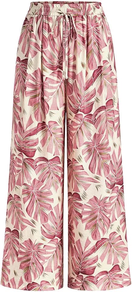 PRETTYGARDEN Womens Pants Elastic Waist Striped Lightweight Palazzo Pant