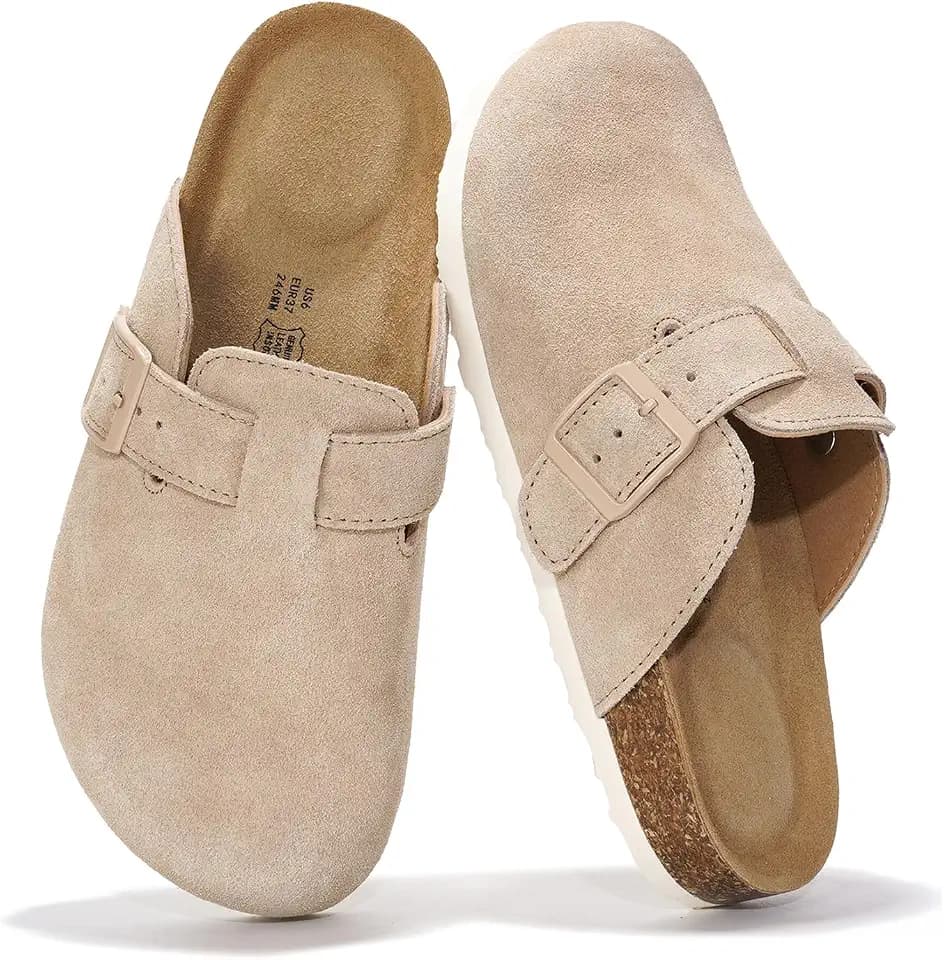100% Genuine Leather Slip-on Footbed Clogs for Women - Fall Shoes for Women