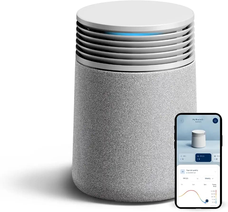 BLUEAIR Blue Signature SP1i Luftreiniger für kleine Räume bis zu 22,3 m², mit HEPASilent-Filtration, WLAN-Steuerung, Automatikmodus, Geruchs und Rauchentfernung, in einem stilvollen Tischdesign