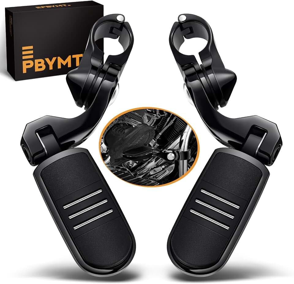 PBYMT Highway Pegs Long Angled 304 Stainless Steel, Highway Footpegs Footrest Fit For 1''&1.25''(25/32mm) Crash Bars Compatible with Harley Davidson Touring Black