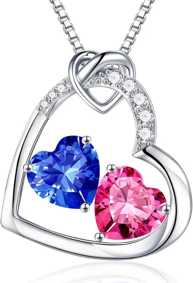 Iefil Heart Birthstone Necklace for Women - Anniversary Birthday Gifts