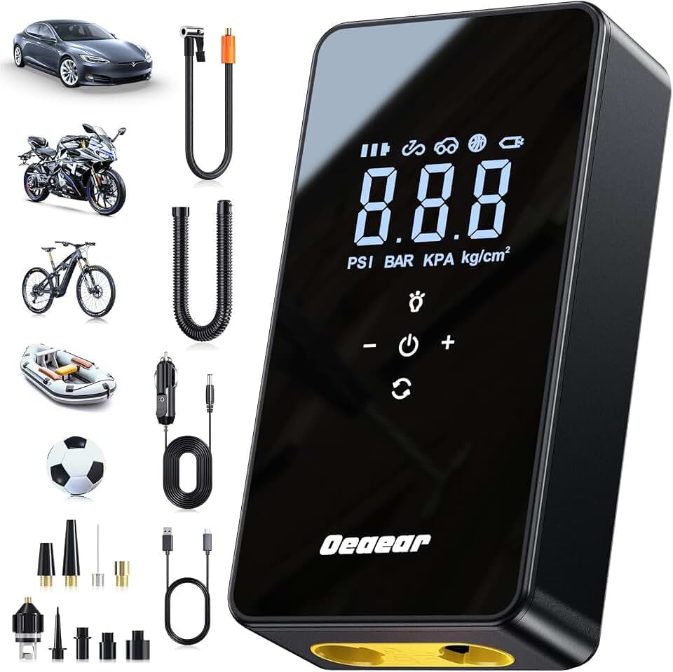 Elektrische Luftpumpe, 3-mal schnelleres Aufpumpen (150 PSI) akku Kompressor luftpumpe mit Doppelmotor, 6000 mAh mit automatischer Abschaltung, für Auto, Motorrad, Fahrrad, Bälle