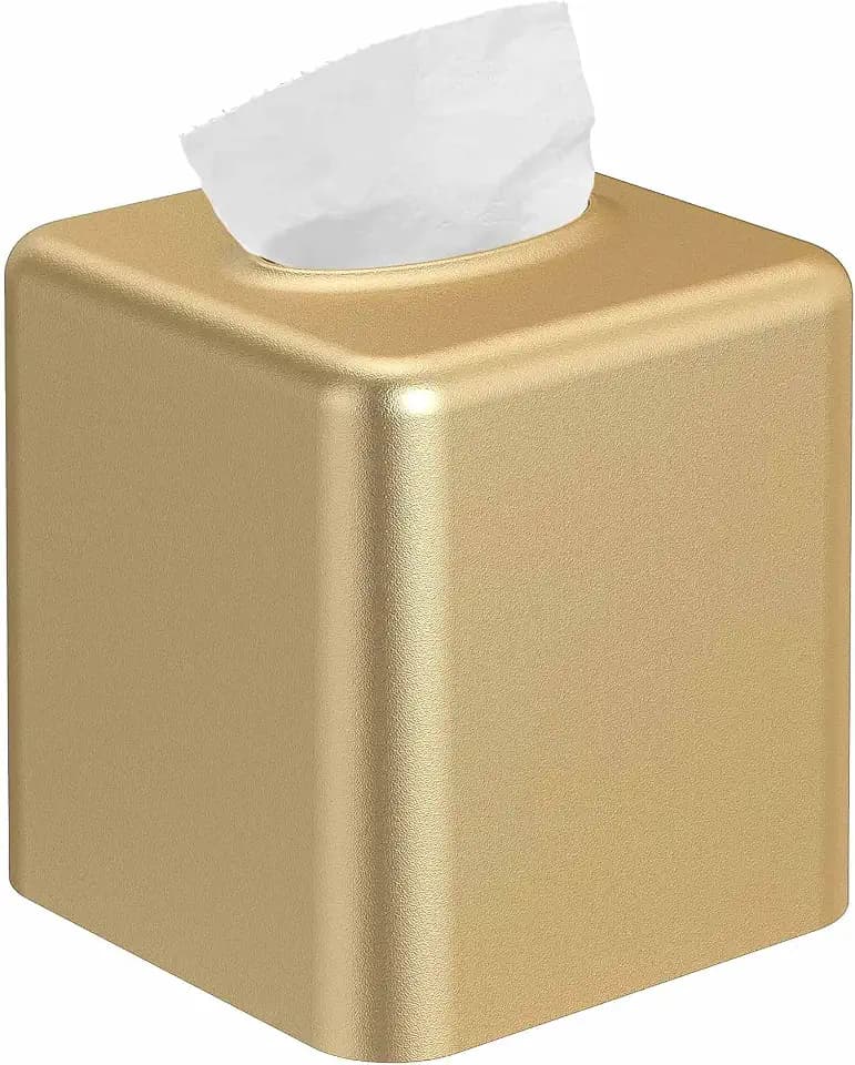 Livelab Tissue Box Cover, Square Metal Tissue Box Holder Modern Decor Facial Napkin Holder Tissue Box Dispenser for Bathroom Vanity Countertop, Living Room, Bedroom, Office - Gold